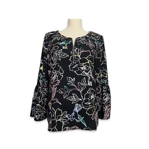 Apt. 9 Black 3/4 Sleeve Blouse Women’s Size L Black with Floral Print